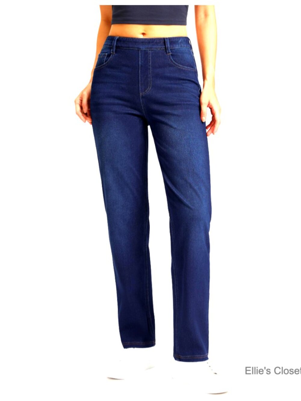 Stretchy Pull-On High Waisted Straight Leg Jeans with Tummy Control
